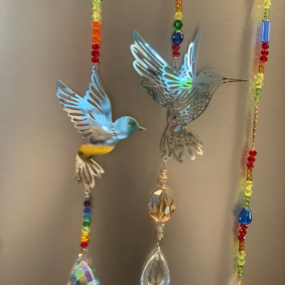 Set of 3 handmade glass beaded and metal Hummingbird Sun catchers - Picture 2 of 8